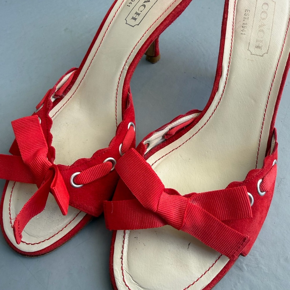 Coach Red Heeled Sandals with Bow